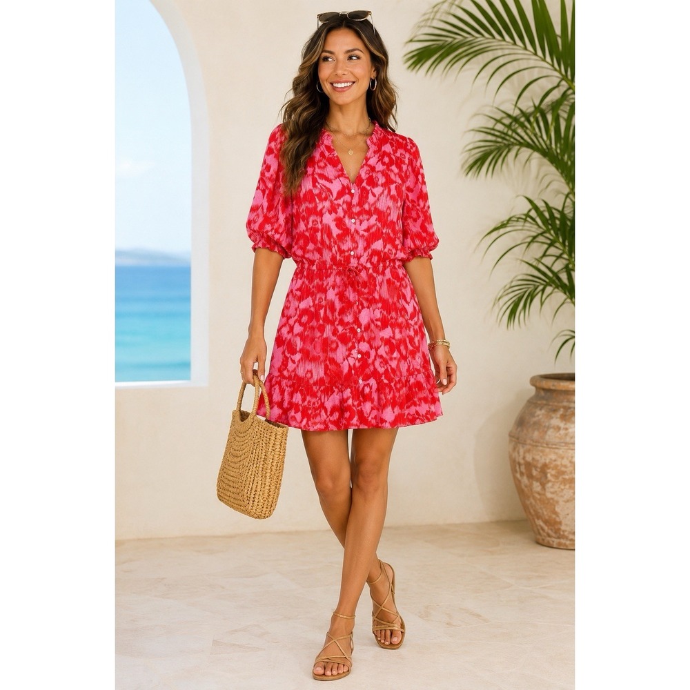 Sonoma XXL Pink Red Tropical Ikat Mini Dress Beach Vacation Resort Boho
